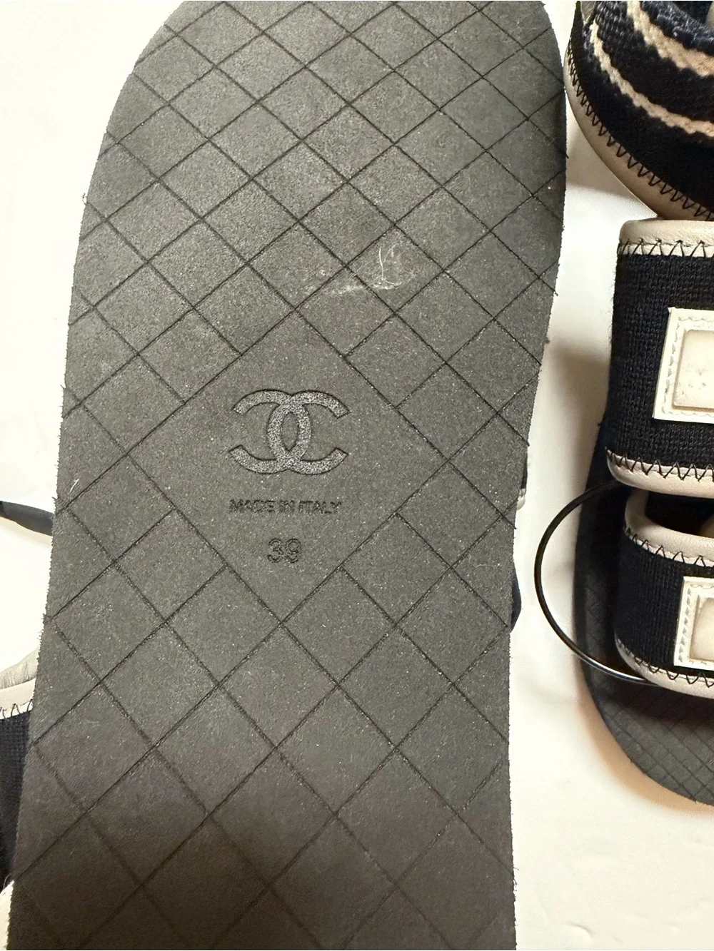 CHANEL Black and Gray  COCO Strap Sandals